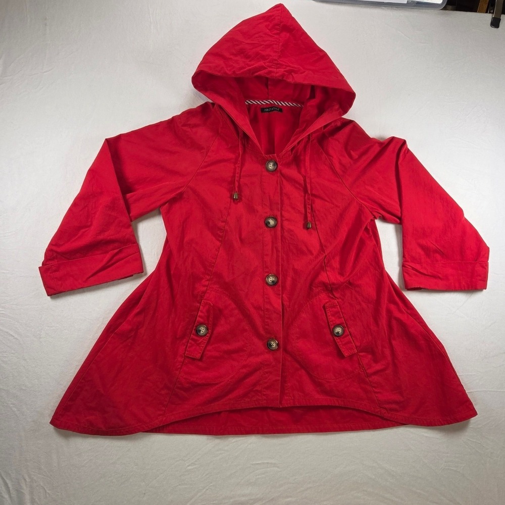 For Cynthia Red Fall Button Up Hooded Flare Jacket Women Sz Medium